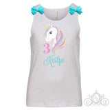 Unicorn Birthday Outfit, Personalized Shirt with Name and Age, Bubble Sleeve Tee & Sequin Shorts