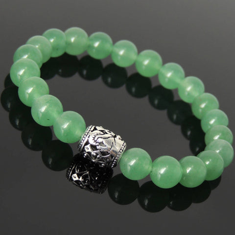 Men's Women Natural Aventurine Quartz Bracelet 925 Sterling Silver Prayer Bead DiyNotion BR1133