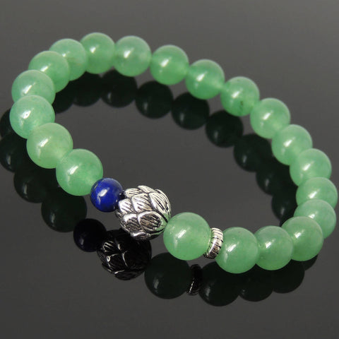 Men's Women Natural Aventurine Quartz Lapis Lazuli Bracelet 925 Sterling Silver Lotus Bead DiyNotion BR1134