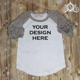 Fourth of July, 4th of July, Girls Gray  Icing Ruffle Raglan Personalized Shirt Girl Baby Shower Gift Toddler Shirt