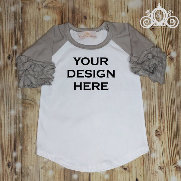 Fourth of July, 4th of July, Girls Gray  Icing Ruffle Raglan Personalized Shirt Girl Baby Shower Gift Toddler Shirt