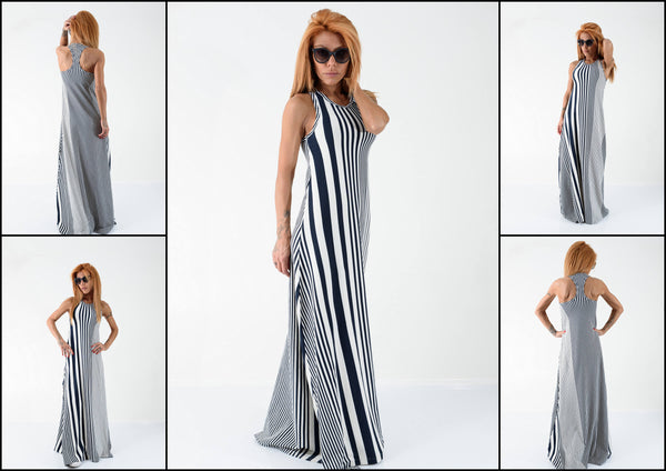 Woman Long dress/Long striped dress/Maxi dress/Open back dress /Summer dress/Sleeveless dress