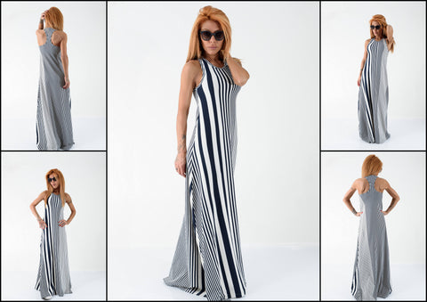 Woman Long dress/Long striped dress/Maxi dress/Open back dress /Summer dress/Sleeveless dress