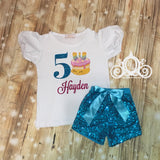 Shopkins Birthday Shirt, Cake Birthday Shirt, Shopkins Outfit with Sequin Pants, Personalized with Name and Age