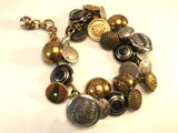 Vintage Metal Button Bracelet, Antique Metal Buttons, Locomotive Train Button, Mixed Metal, Gold & Silver 8" Bracelet, 2" Extender, MMB327