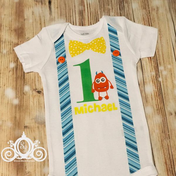 Monster Birthday Onesie or Shirt Personalized with Bow tie, Age and Name