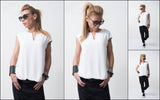 Unique white shirt /White Cotton shirt/Extravagant shirt top /Sleeveless shirt/Asymmetric shirt /Cute white Shirt