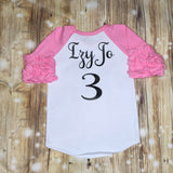 Sister of the Birthday Girl Ruffle Raglan Tee Personalized Ruffle Raglan Shirt Girl Birthday Gift Toddler Shirt