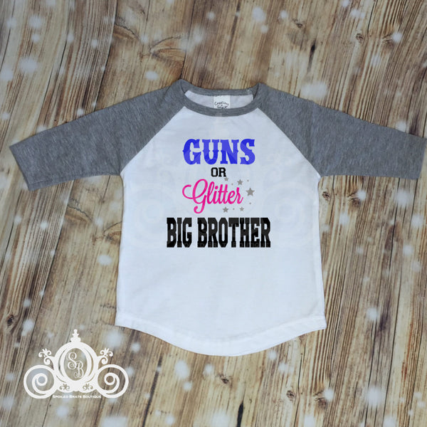 Future Guns or Glitter Big Brother Birth Announcement Gender Reveal Shirt