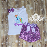 My Little Pony Rainbow Dash Birthday Outfit, Bubble Tee with Sequin Shorts, Personalized Monogram with Name and Age