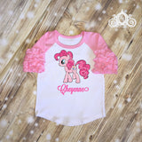 My Little Pony Birthday Outfit, Ruffle Raglan with Sequin Shorts, Personalized Monogram with Name and Age