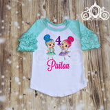 Shimmer & Shine Ballerina Birthday Outfit, Bubble Tee with Sequin Shorts, Personalized Monogram with Name and Age