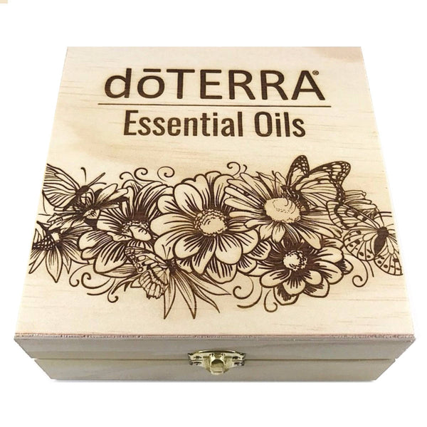 dōTERRA Butterflies and Flowers - Essential Oil Storage Box 25 Slot 15ml - Pine - Custom Laser Engravings - Host Gift New Advocate Gift