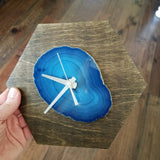 8" Blue Agate Hex Wood Wall Clock (Silent)