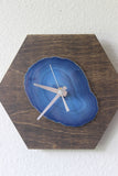 8" Blue Agate Hex Wood Wall Clock (Silent)