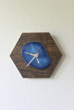 8" Blue Agate Hex Wood Wall Clock (Silent)