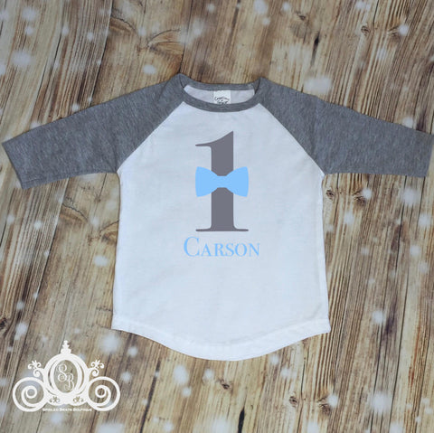 Birthday Boy Shirt Personalized with Bow tie, Age and Name