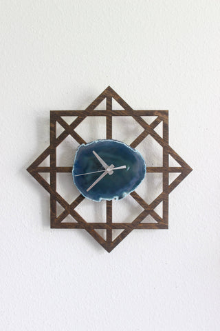 12" Geometric Teal Agate Wall Clock