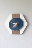 8" Teal Agate Wood Desk Clock