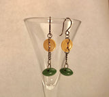 Vintage Bakelite Button Earrings, Gold & Green Catalin Buttons, Antique Brass Ear Wires, Drop Earrings, Button Jewelry, BBE347