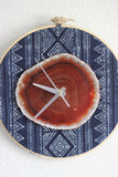 8" Textile Hmong Amber Agate Clock