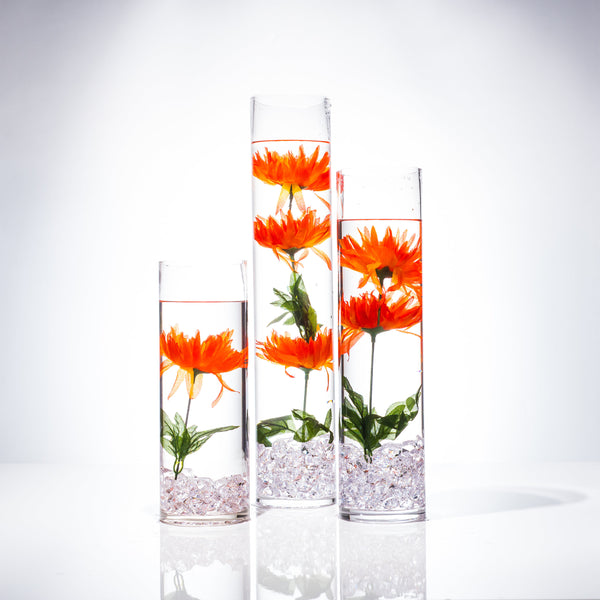 Submersible Orange Fuji Mums  Floral Wedding Centerpiece with Floating Candles and Acrylic Crystals Kit