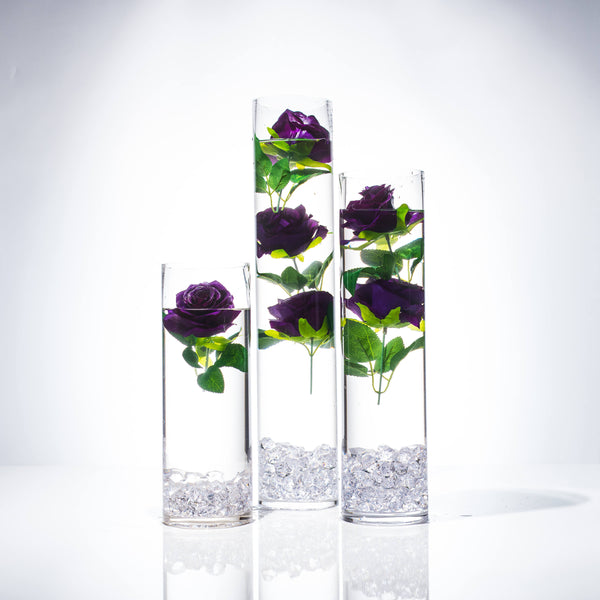 Submersible Deep Purple Rose  Floral Wedding Centerpiece with Floating Candles and Acrylic Crystals Kit