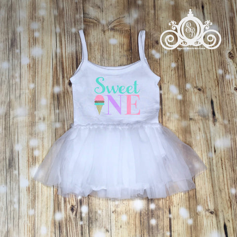 Sweet One Ice Cream Tutu Dress, First Birthday Dress, Ice Cream Tutu Romper, Girls First Birthday Outfit, Birthday Leotard