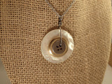 Vintage Button Pendant Necklace, Mother of Pearl, MOP, Mixed Metal Buttons, Layered Button Pendant, Sterling Silver Chain, MPN181