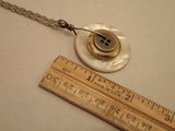 Vintage Button Pendant Necklace, Mother of Pearl, MOP, Mixed Metal Buttons, Layered Button Pendant, Sterling Silver Chain, MPN181