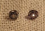 Vintage MOP Button Earrings, Smoky Carved Mother of Pearl, MOP Stud Earrings, Faux Gauge Earrings, Post Earrings, Flower Earrings MPE125