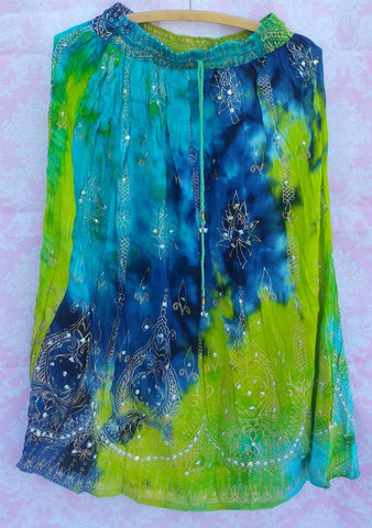 Green & Blue Tiedye Mini/kids Sequin skirt- Hippie skirt Gypsy skirt Sequin skirt Beach skirt Paisley skirt Bohemian skirt-upto medium