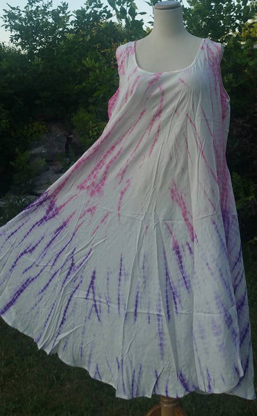 Pink Purple Tiedye dress summer dress Beach Cover up Sleeveless dress Bohemian dress Indian dress hippie gypsy dress free size dress; to 5XL