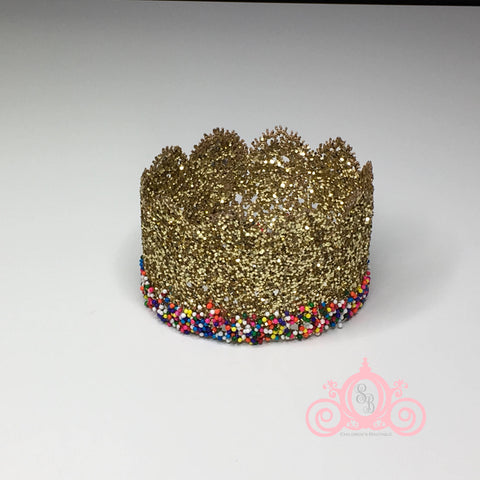 Gold Glitter & Sprinkles Ice Cream Birthday Crown, Cake Smash, First Birthday