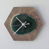 8" Green Agate Hex Wood Wall Clock (Silent)