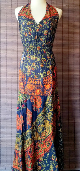 XS/S/M/L/XL Gorgeous Green Paisley 1970&#39;s style/Boho dress/Gypsy dress/summer dress/Mandala dress/Halter dress/Backless dress/Maxi dress