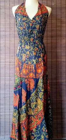 XS/S/M/L/XL Gorgeous Green Paisley 1970&#39;s style/Boho dress/Gypsy dress/summer dress/Mandala dress/Halter dress/Backless dress/Maxi dress