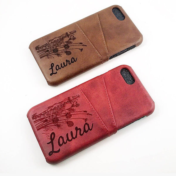 E.O. iPhone 7 Custom Engraved Leather Case Cover with Credit Card Slots - Essential Oil Capable - BRAND NEW!!