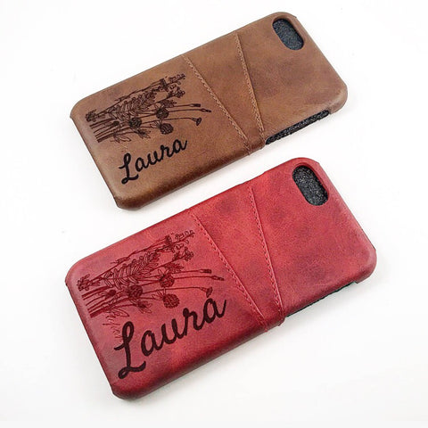 E.O. iPhone 7 Custom Engraved Leather Case Cover with Credit Card Slots - Essential Oil Capable - BRAND NEW!!