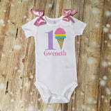 Ice Cream Birthday Onesie, Personalized w Name & Age, First Birthday Shirt