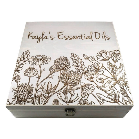 Wildflower Garden Box - Essential Oil Storage Box 58 Slot 15ml - Pine - Choose Finish and Custom Laser Engravings - Fit dōTERRA Young Living