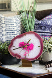 8" Pink Agate Desk Clock
