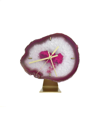 8" Pink Agate Desk Clock
