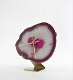 8" Pink Agate Desk Clock