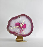 8" Pink Agate Desk Clock
