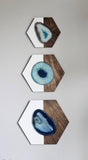 Teal Agate Hex Trio Wall Art
