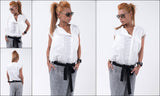 White Linen shirt/Summer shirt top/Sleeveless shirt /Unique white shirt /Asymmetric shirt /Cute white Top