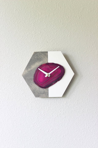 KISMET Design | 8" Pink Agate Hex Wall Clock (Silent)