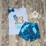 Shine Ballerina Birthday Outfit, Bubble Tee with Sequin Shorts, Personalized Monogram with Name and Age