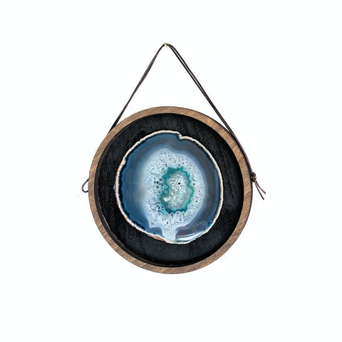 8" Teal Agate Framed Round Wall Art